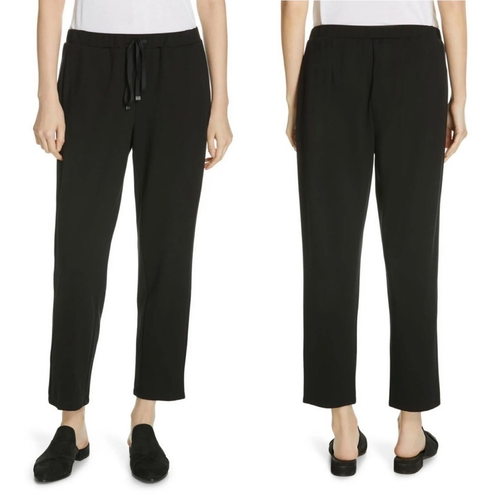 Eileen Fisher Black Knit Drawstring Slouchy Ankle Pants